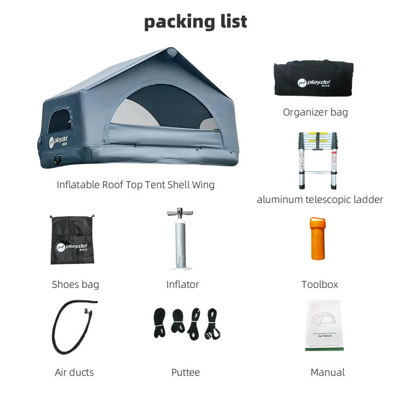 Tenda de Glamping Portátil para Camping ao Ar Livre, Tenda Inflável para Teto de Carro SUV 4x4