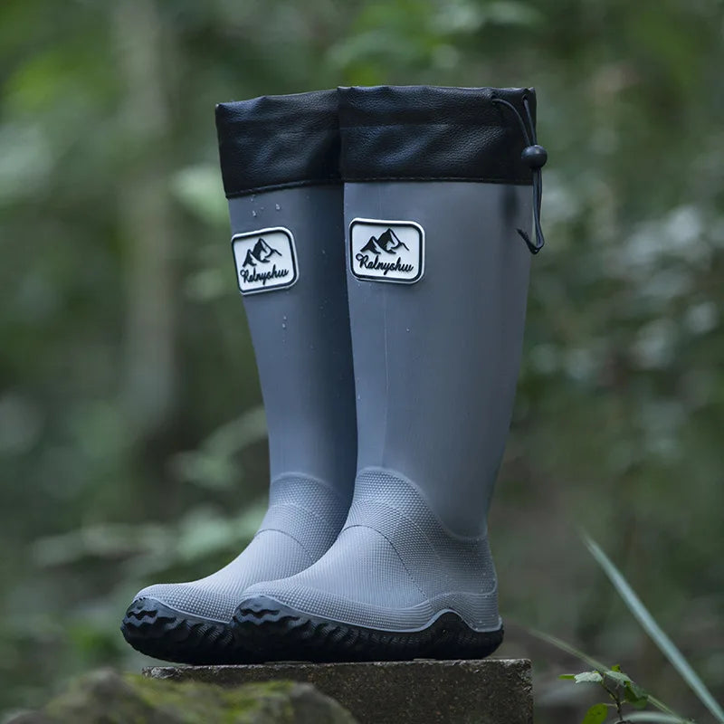 Botas de chuva para homens moda igh-top botas de chuva exterior usar tubo longo impermeável antiderrapante estilo casal botas de pesca ao ar livre