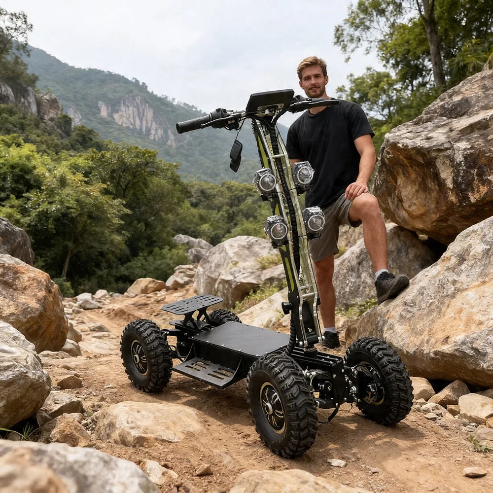 Scooter Elétrico de Alta Velocidade de 13 Polegadas com 4 Rodas – Veículo Dobrável Off-Road com Tração Dupla/Integral para Uso Externo e Patrulha