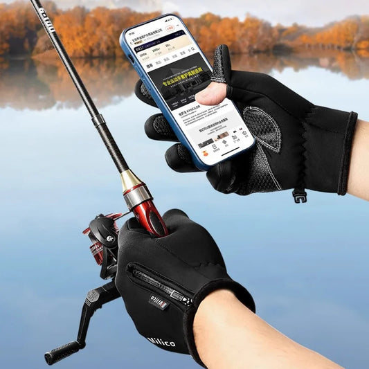 Vilico Luvas de pesca para motocicleta com tela sensível ao toque quente, à prova de vento, duráveis, antiderrapantes, à prova d'água, respiráveis para outono e inverno