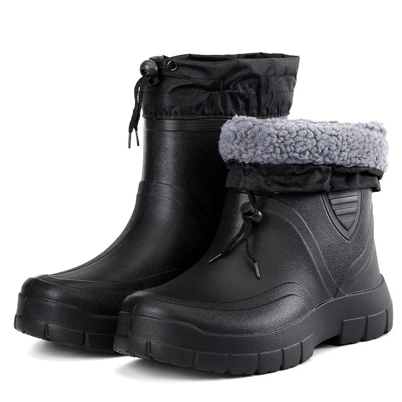 2024 botas de chuva masculinas versáteis à prova dwaterproof água ao ar livre sapato leve veludo moda bota curta casual conforto masculino sapatos de água