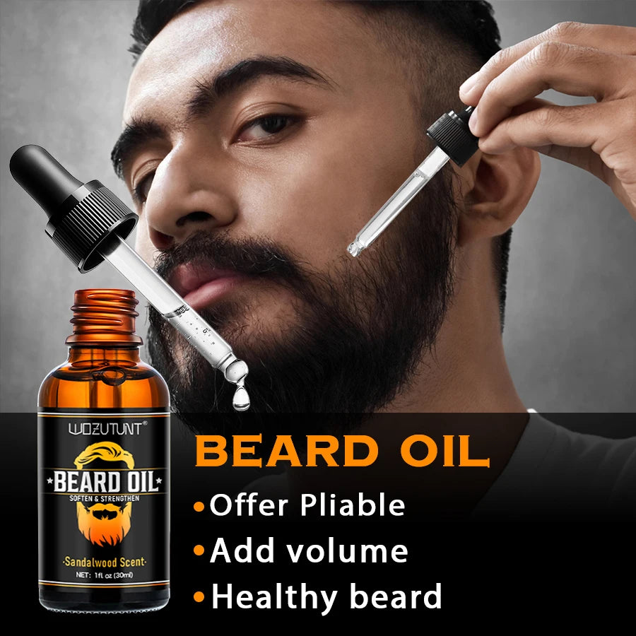 Kit de Cuidados para Barba com Óleo e Bálsamo — Hidratante, Nutritivo e com Ferramentas de Acabamento
