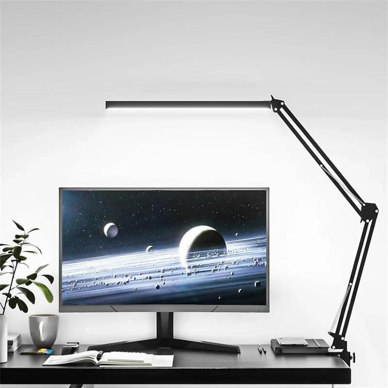 Luminária de Mesa LED com Braçadeira — Dimmer, Proteção Ocular, USB, Cabeca Simples ou Dupla
