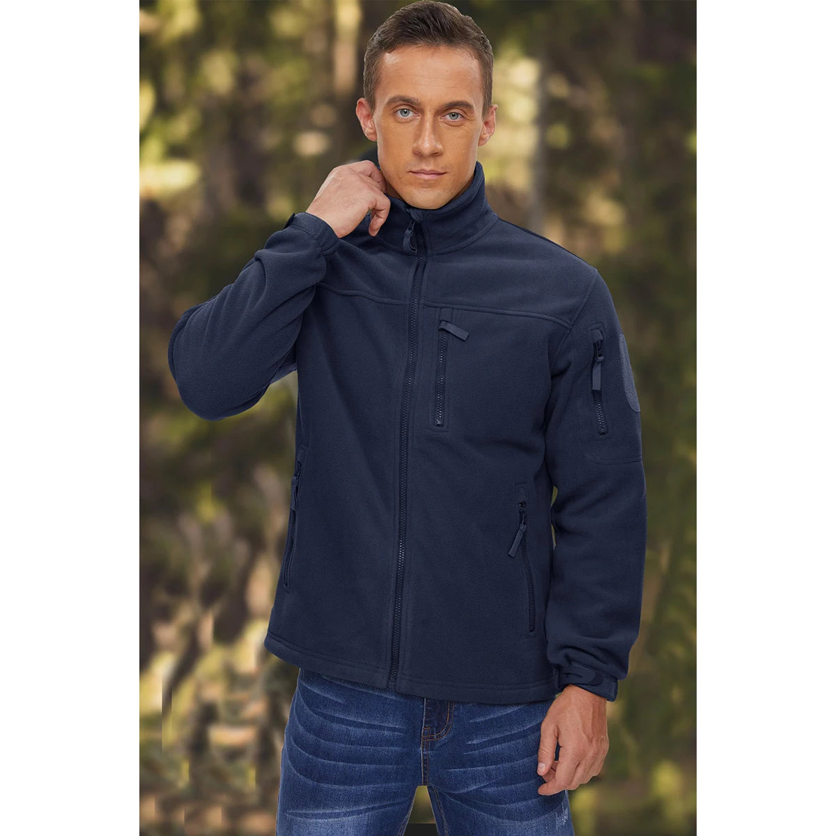 Tacvasen jaqueta de lã masculina, casaco macio e quente à prova de vento com zíper completo, vários bolsos com zíper, caminhadas, trabalho ao ar livre, corta-vento