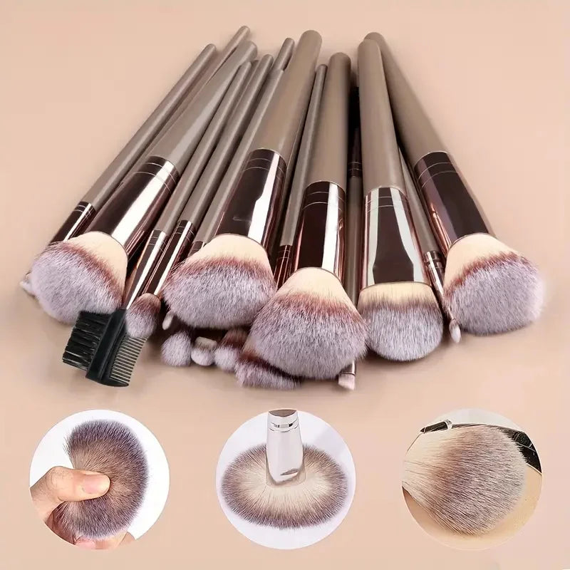 Conjunto de Pincéis de Maquiagem 10 a 20 Peças — Base, Pó, Sombra, Blush e Kabuki para Esfumar