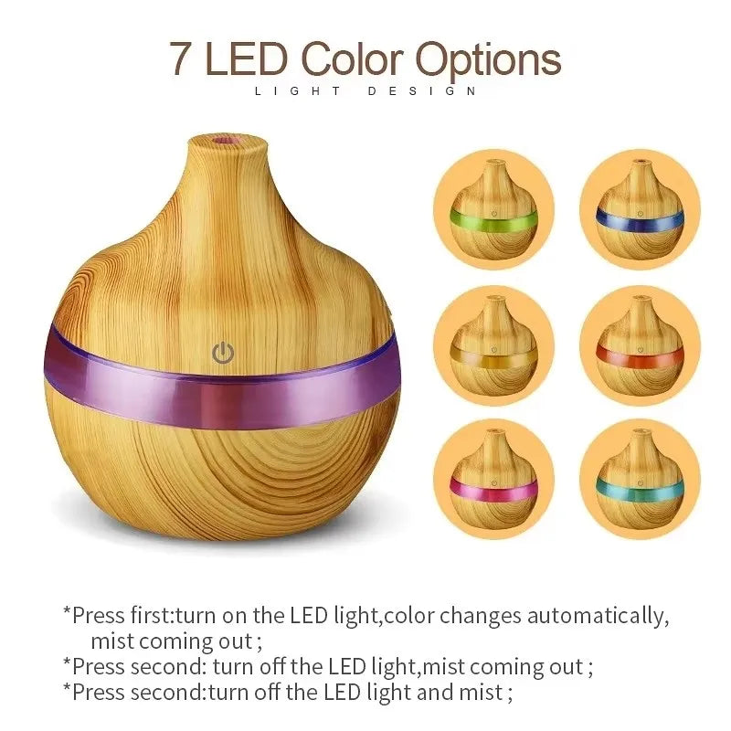 Difusor de Aromaterapia Ultrassonico com Controle Remoto — Umidificador e Luz LED 7 Cores