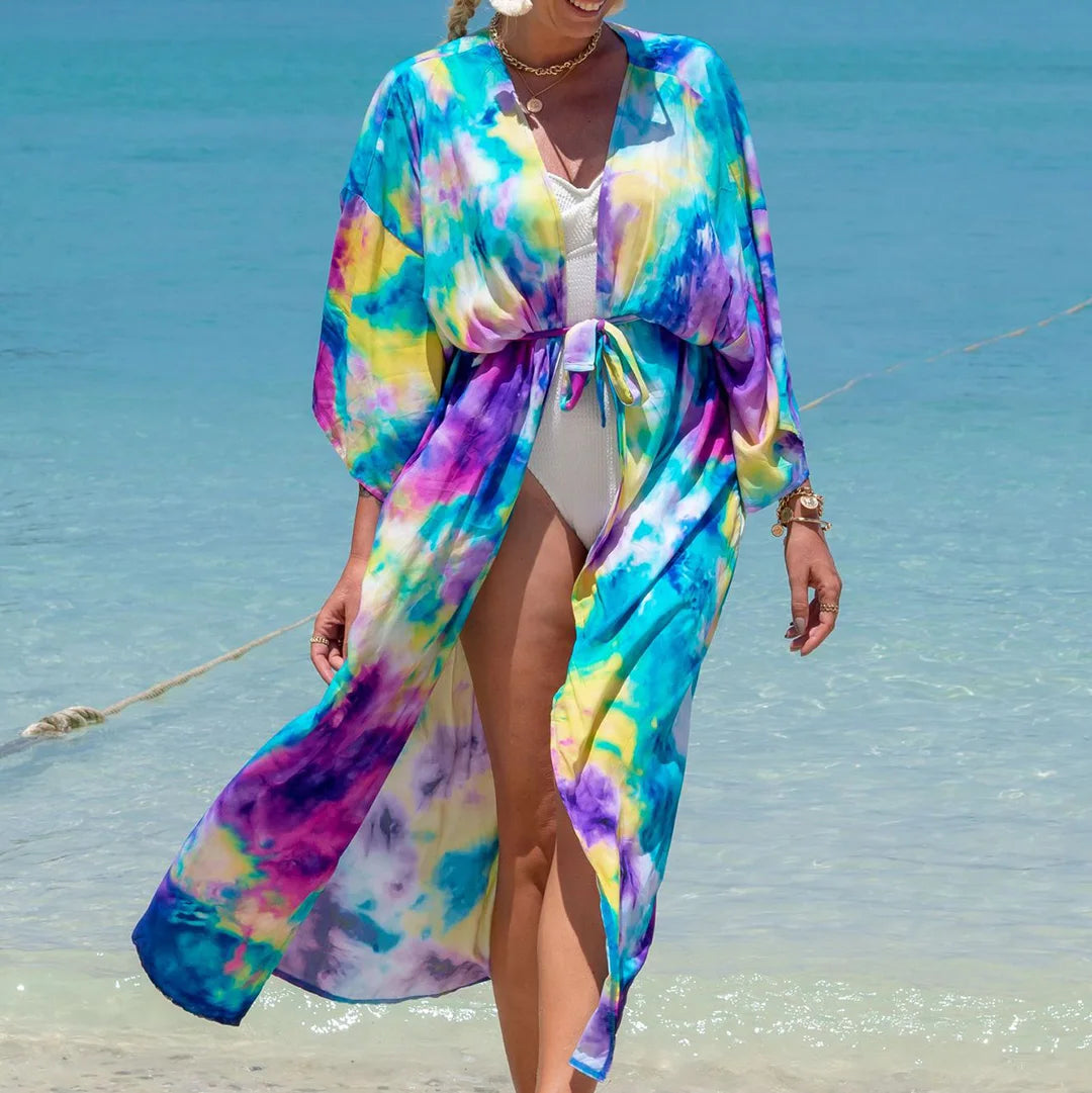 Quimono Boho Longo de Praia — Estampado, Feminino e Perfeito para o Verão