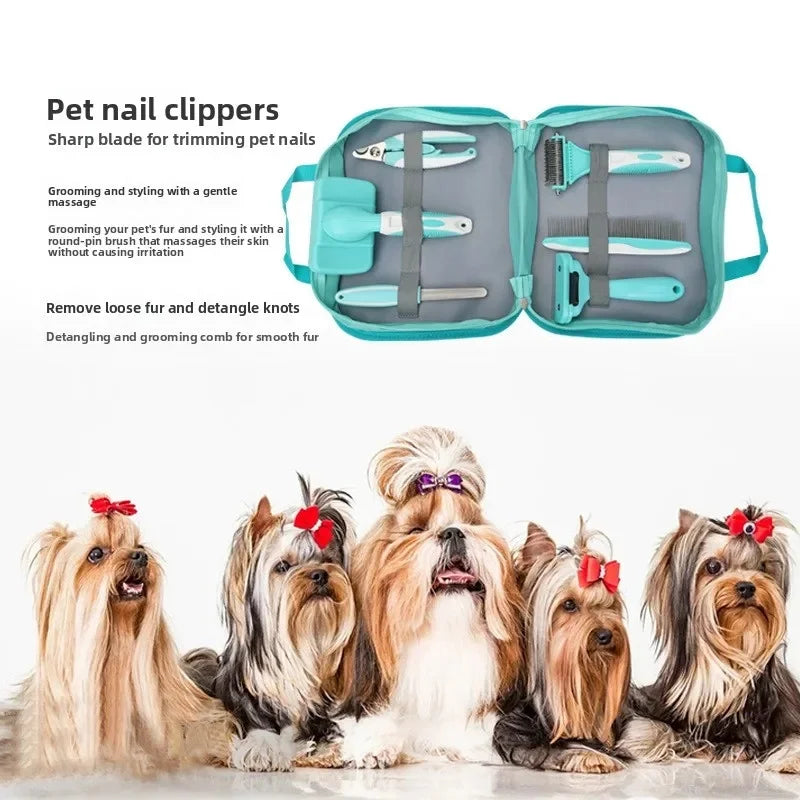 Kit Profissional 6 em 1 para Higiene de Pets — Escovas Autolimpantes para Cães e Gatos com Bolsa Portátil