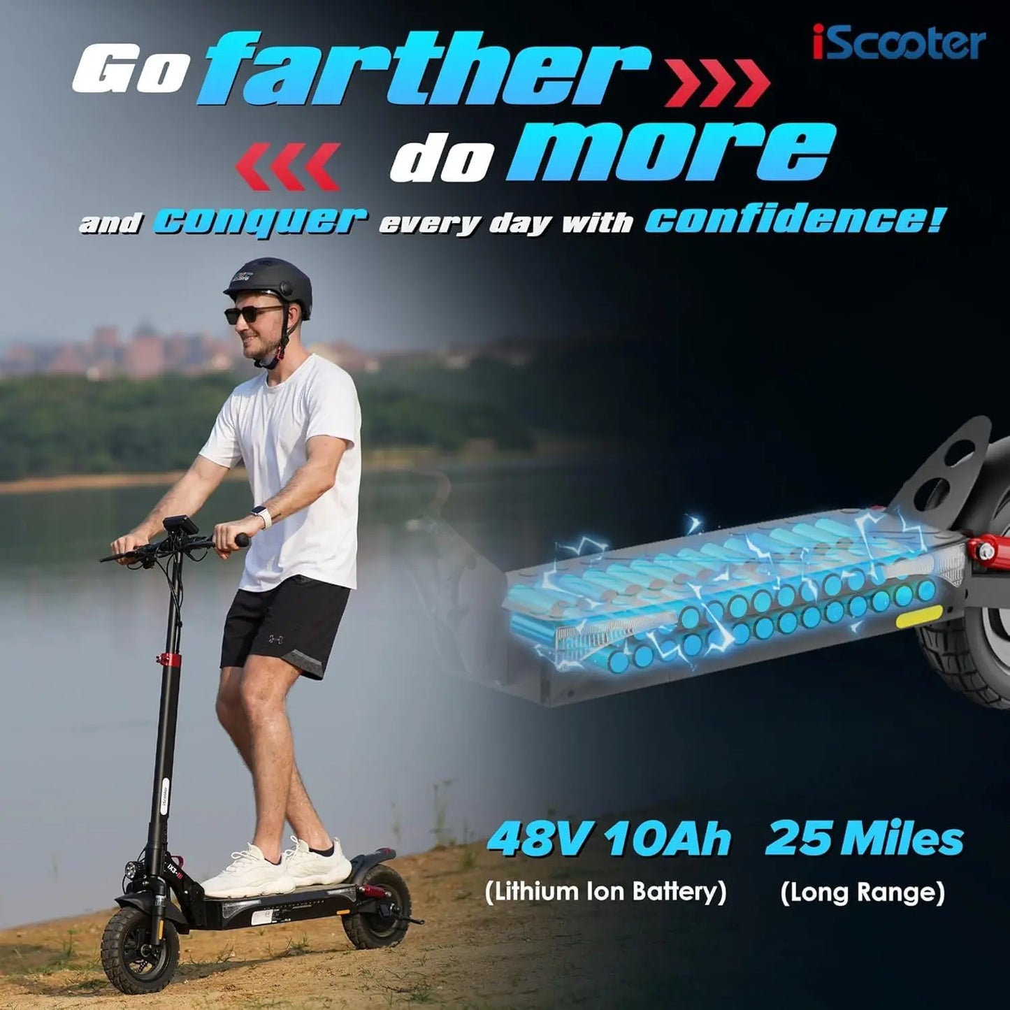 Scooter Elétrico iScooter iX3 1000W 40km/h para Adultos com Pneus Off-Road de 10 Polegadas, Scooter Elétrico com Bateria de 10Ah e APP