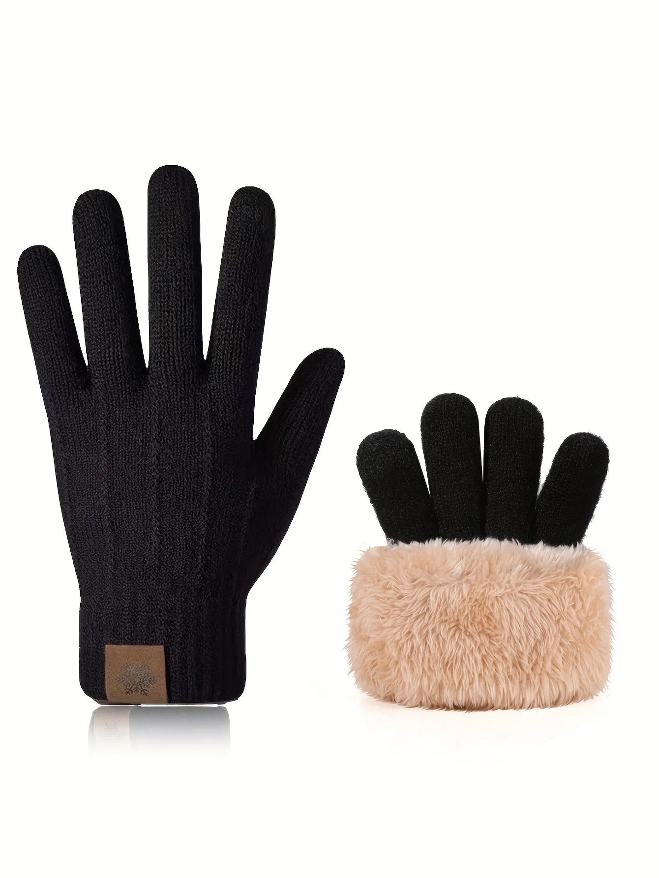 Luvas quentes de inverno para homens e mulheres, tela sensível ao toque, camada dupla, veludo, espesso, à prova de vento e frio, luvas de malha para ciclismo