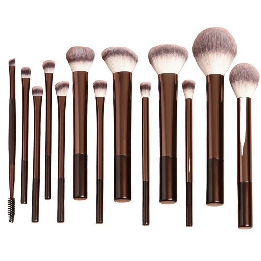 Kit com 13 Pincéis de Maquiagem Profissionais — Base, Corretivo, Pó, Sombra e Blush Kabuki