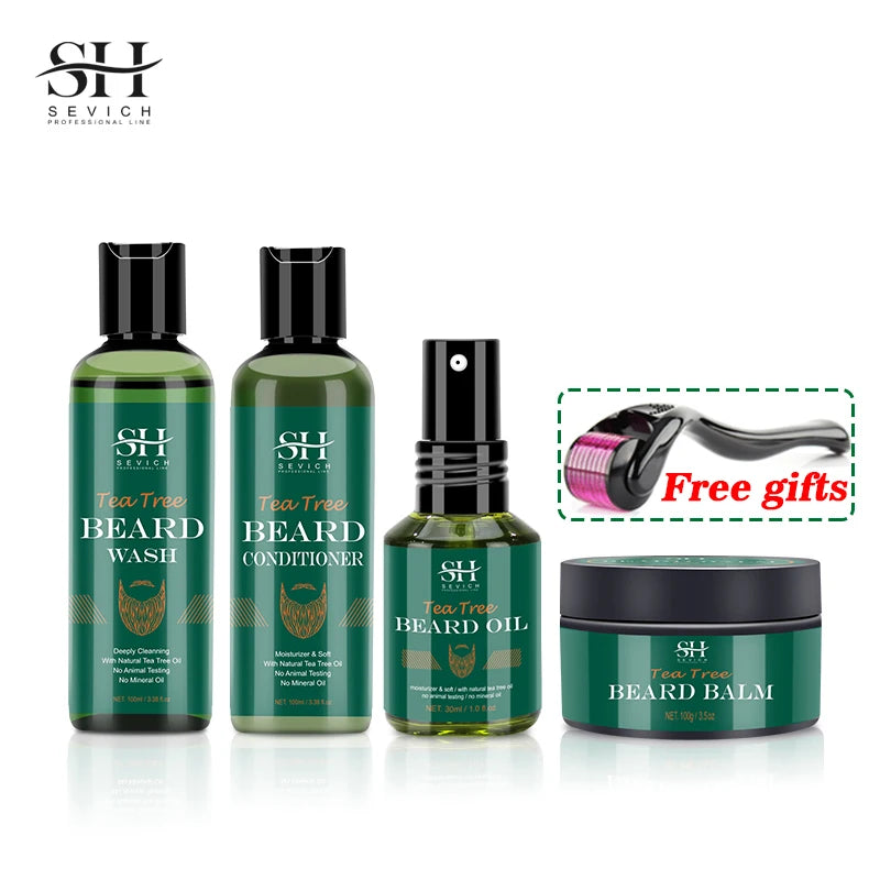 Kit de Crescimento de Barba com Árvore de Chá — Óleo Nutritivo, Hidratante e Anti-Queda Capilar