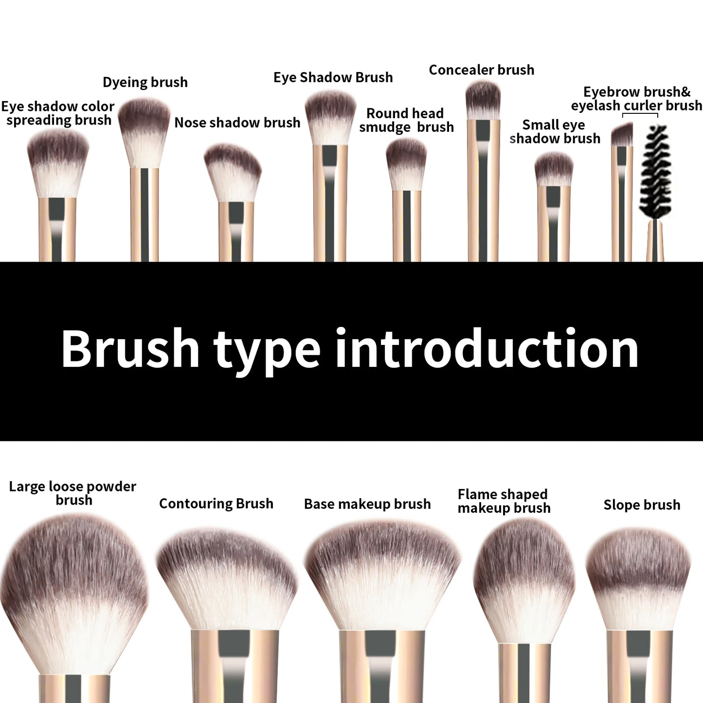 Kit com 13 Pincéis de Maquiagem Profissionais — Base, Corretivo, Pó, Sombra e Blush Kabuki