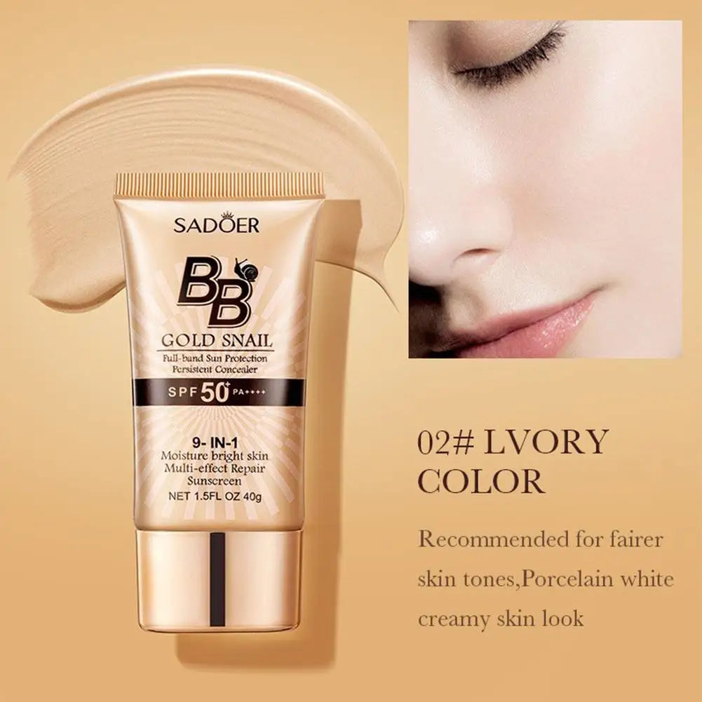 BB Cream Protetor Solar com Caracol Dourado — FPS 50+, Hidratante e Corretivo Facial 40g