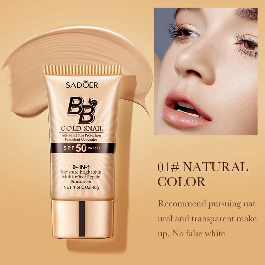 BB Cream Protetor Solar com Caracol Dourado — FPS 50+, Hidratante e Corretivo Facial 40g