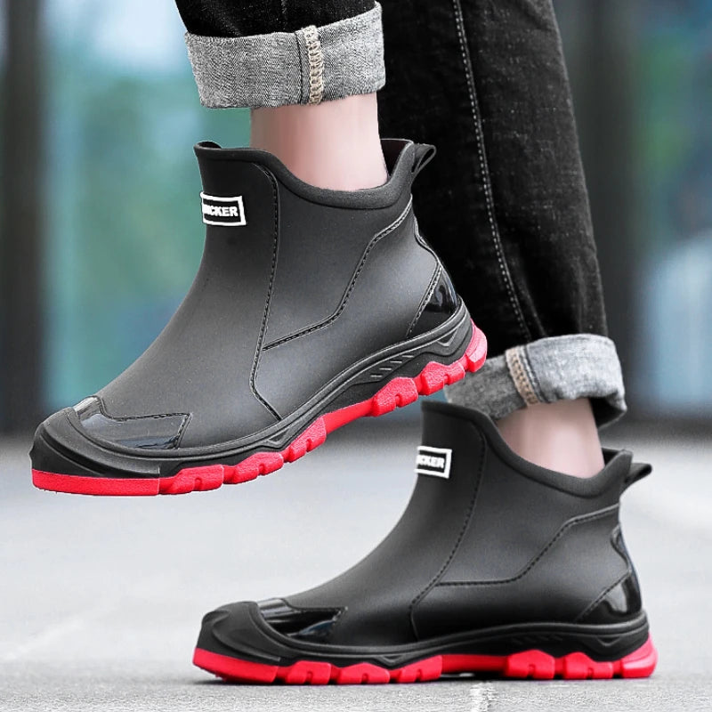 Botas de chuva masculinas botas impermeáveis ao ar livre antiderrapante casual tornozelo botas caminhadas pesca sapatos de água trabalho bota de borracha leve