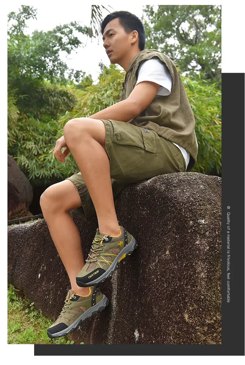 Sapatos de caminhada masculinos malha respirável esportes único sapatos verão ao ar livre resistente ao desgaste caminhadas e caça sapatos esportivos táticos