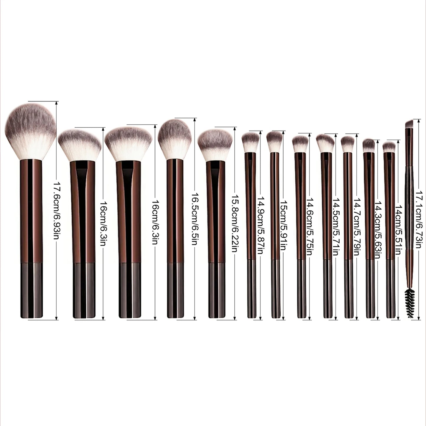 Kit com 13 Pincéis de Maquiagem Profissionais — Base, Corretivo, Pó, Sombra e Blush Kabuki