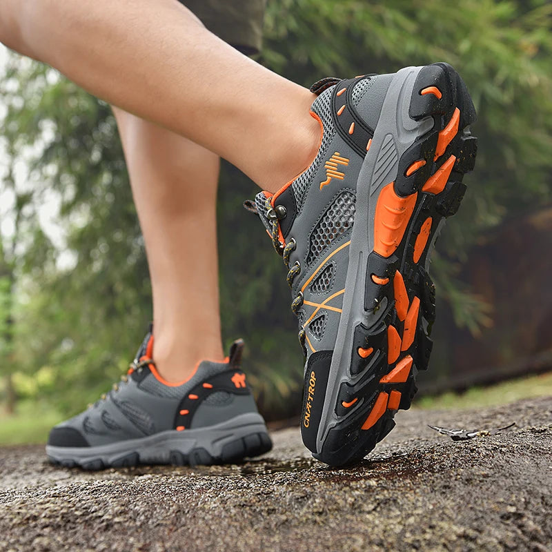 Sapatos de caminhada masculinos malha respirável esportes único sapatos verão ao ar livre resistente ao desgaste caminhadas e caça sapatos esportivos táticos