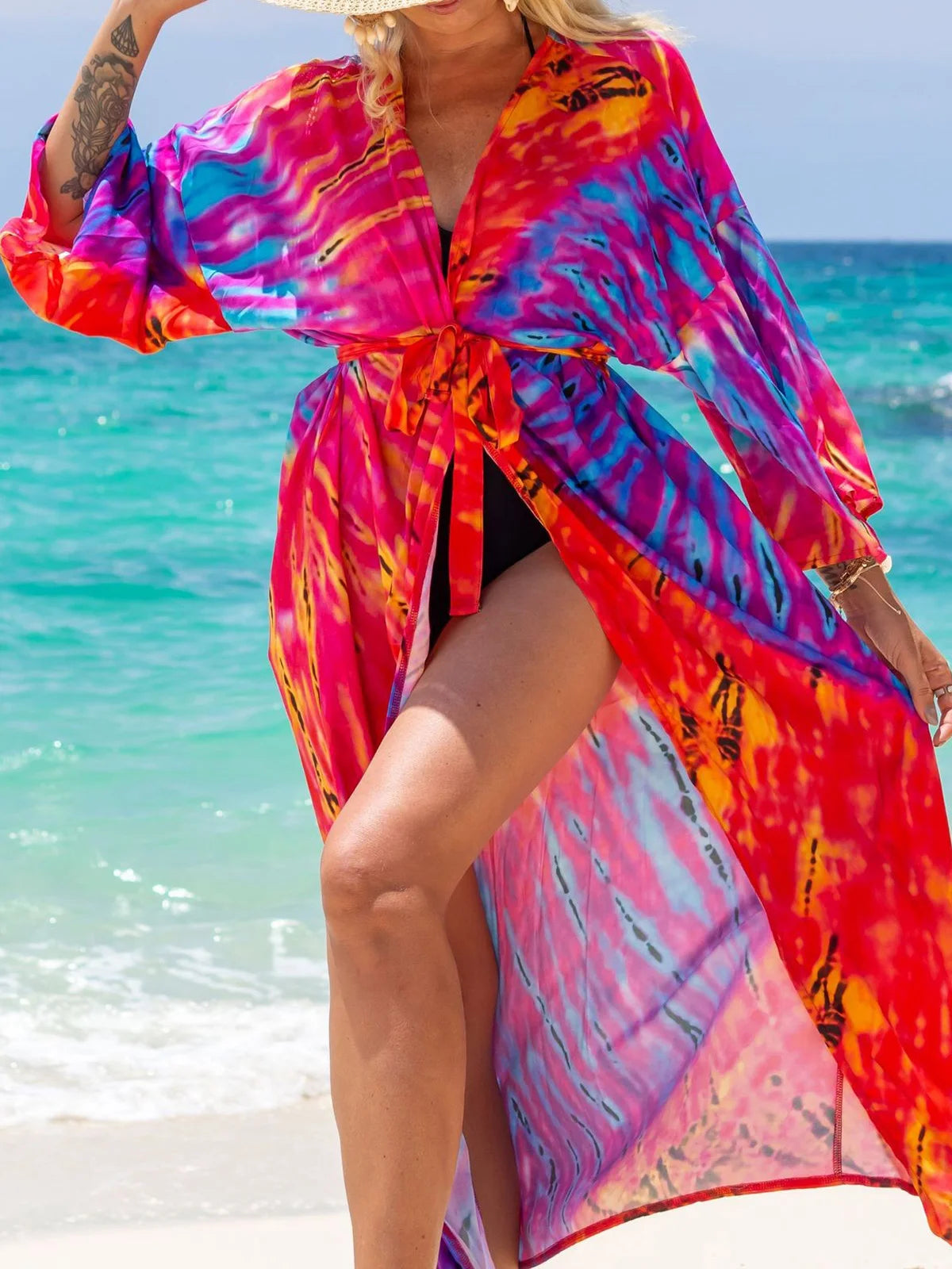 Quimono Boho Longo de Praia — Estampado, Feminino e Perfeito para o Verão