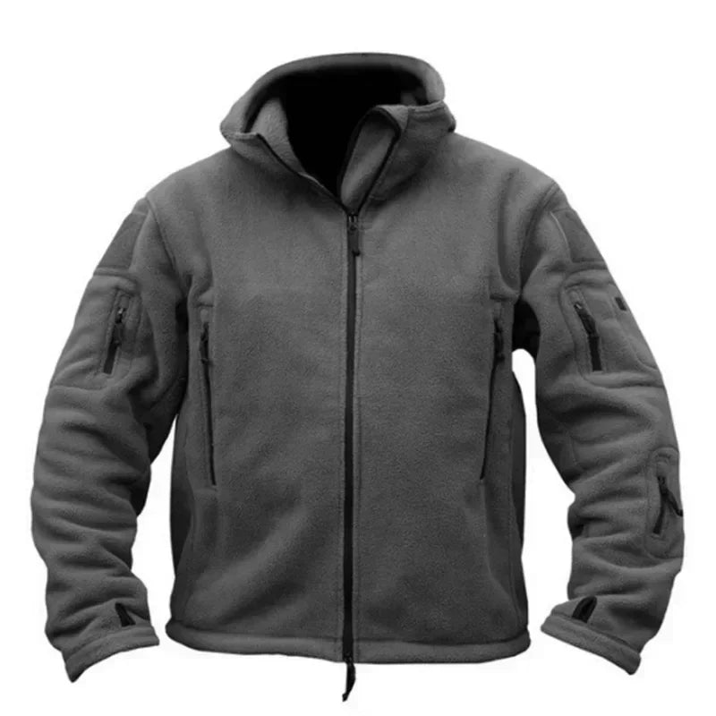 Jaqueta Tática Polar Masculina Robusta — Lã Quente com Capuz para Inverno, Trilha e Uso Casual