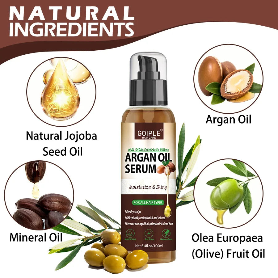 Sérum Capilar de Óleo de Argan Marroquino — Hidratante, Anti-Frizz e Reparador para Cabelos Danificados