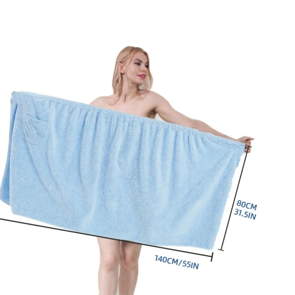 Saia de Banho Feminina em Microfibra – Toalha de Banho de Secagem Rápida com Faixa Elástica, Bolso Conveniente, Uso em Spa e Banheiro