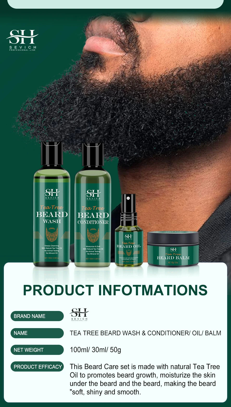 Kit de Crescimento de Barba com Árvore de Chá — Óleo Nutritivo, Hidratante e Anti-Queda Capilar