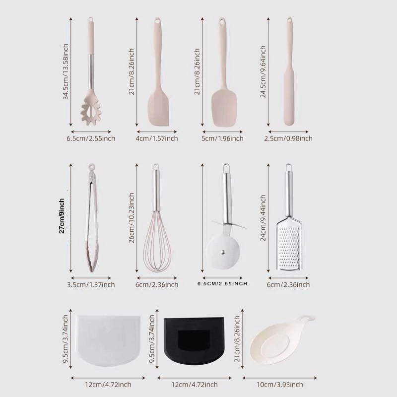 Kit Completo 43 Utensilios de Cozinha em Silicone — Cabo Inox, Antiaderente e Resistente ao Calor