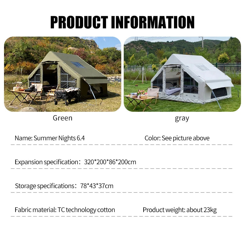 Tenda Inflável de Glamping com Sistema de Iluminação LED, Abrigo de Camping Luxuoso para 10 Adultos