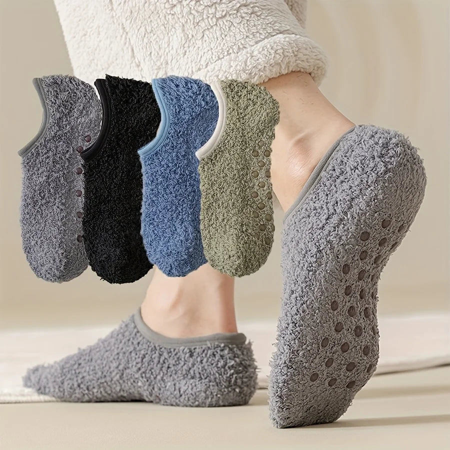 Meias Térmicas Masculinas Coral Fleece Quentinhas — Antiderrapante, Confortáveis e Perfeitas para Usar em Casa no Inverno