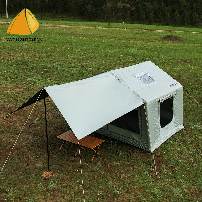 Tenda Inflável de Glamping com Sistema de Iluminação LED, Abrigo de Camping Luxuoso para 10 Adultos
