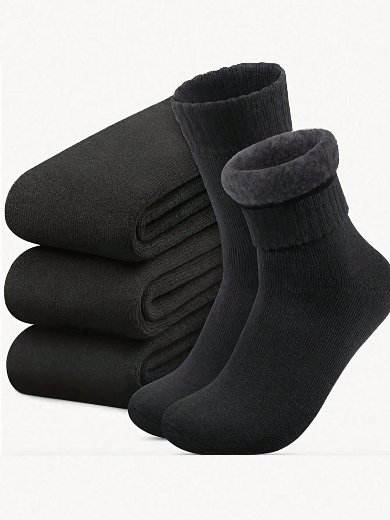3Pairs Men's Thermal Lined Socks, Thick Soft Comfortable Sock For Cold Weather, Winter Hiking Boots, Black
