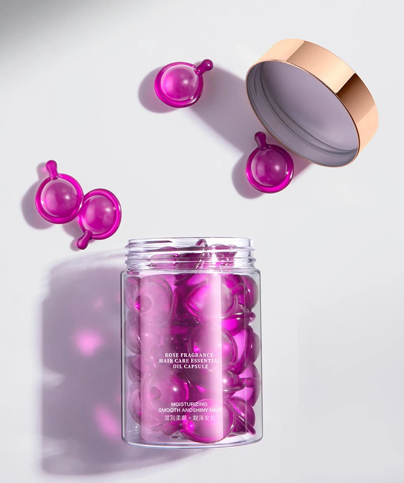 Sérum Capilar em Cápsulas de Rosa — Anti-Frizz, Condicionador para Cabelos Crespos e Ressecados