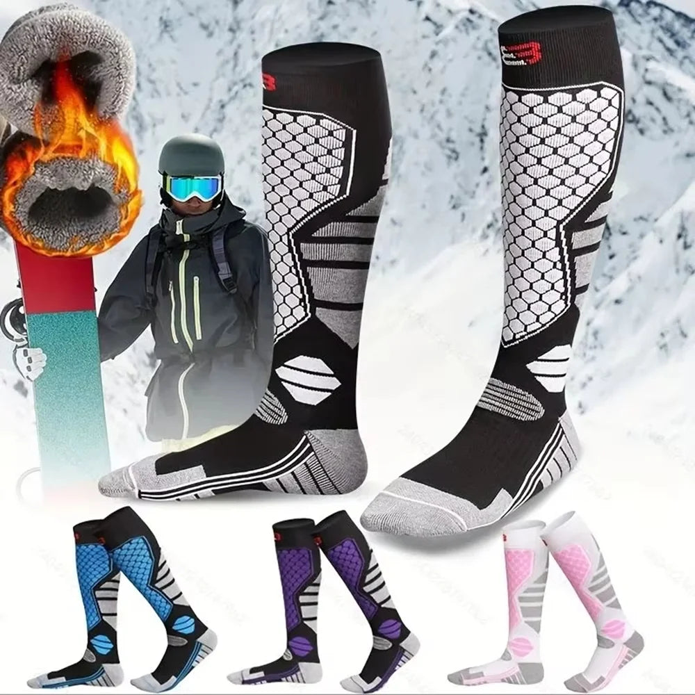 Meia Ski Merino Wool Joelho Alto Quentinha — Térmica, Grossa e Perfeita para Snowboard e Trilhas de Inverno