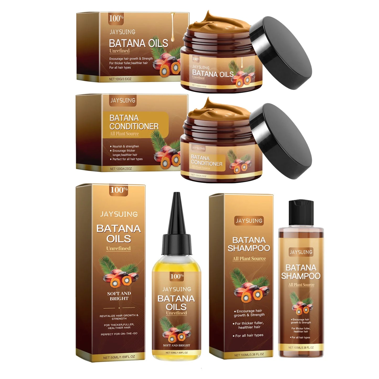 Kit Capilar Batana Oil — Shampoo, Condicionador e Sérum Reparador para Cabelos Crespos e Danificados