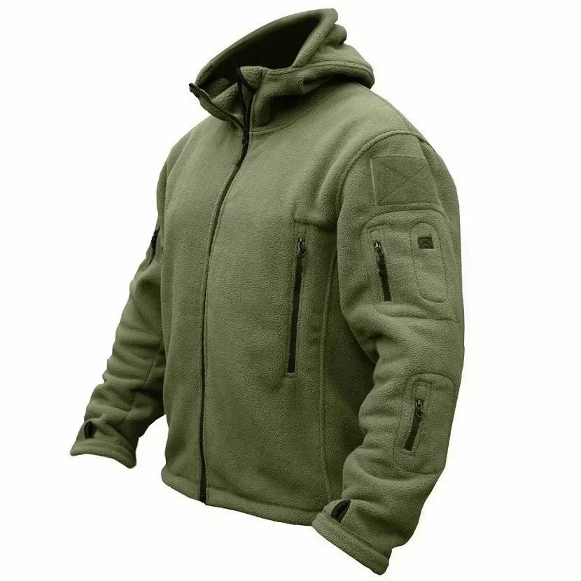 Jaqueta Tática Polar Masculina Robusta — Lã Quente com Capuz para Inverno, Trilha e Uso Casual