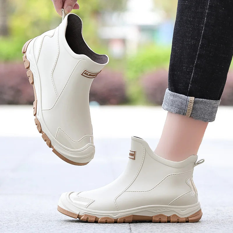Botas de chuva masculinas botas impermeáveis ao ar livre antiderrapante casual tornozelo botas caminhadas pesca sapatos de água trabalho bota de borracha leve