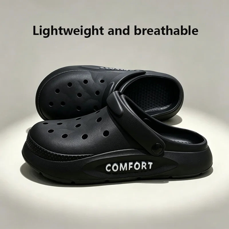 Women's Men's Slippers Summer Anti-Slip Couple Hollow Covered Toe Indoor Outdoor Casual Thick Bottom Sandals for Home Adults