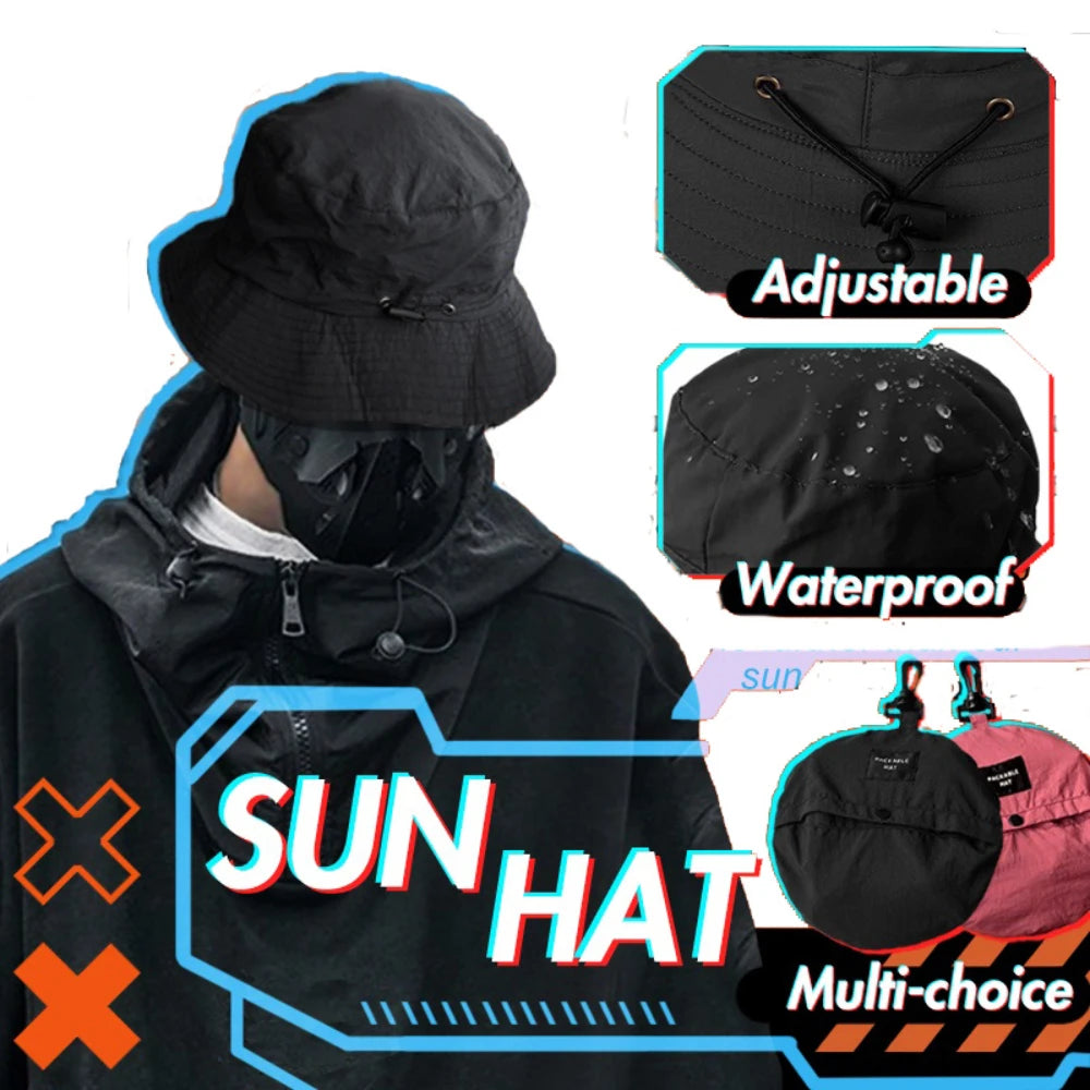 Chapéu de balde impermeável para homens e mulheres, chapéu de sol Boonie aba larga, chapéu dobrável para pesca na praia, UPF 50 Plus