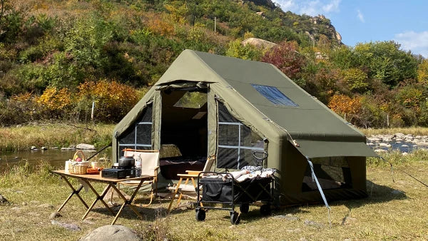 6.4 ㎡   Tenda Inflável Impermeável de Algodão para Glamping, Viagens em Família e Eventos, Hermética com Duas Portas para Acampamento ao Ar Livre