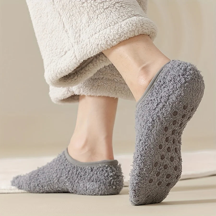 Men's Thermal Winter Socks – Thick Coral Fleece Non-Slip Indoor Socks with Ribbed Cuff, Warm House Socks for Cold Floors