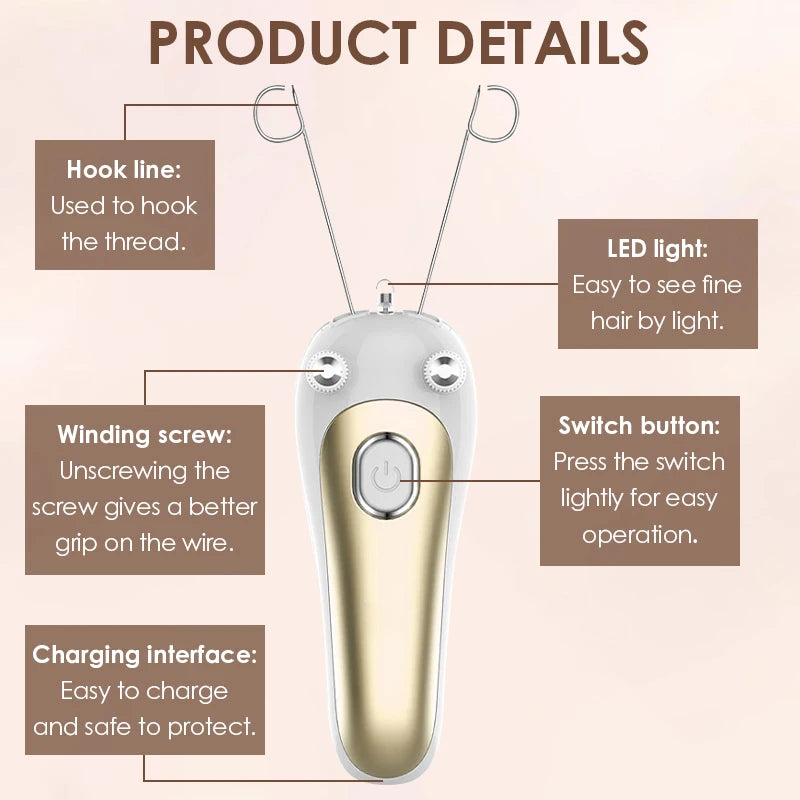 Epilador Elétrico de Fio Indolor Kemoko — Removedor de Pelos Facial e Corporal Recarregável