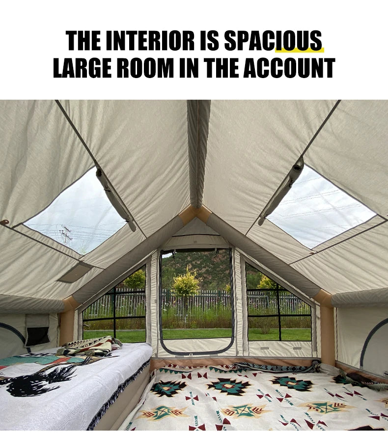 Tenda Inflável de Glamping com Sistema de Iluminação LED, Abrigo de Camping Luxuoso para 10 Adultos