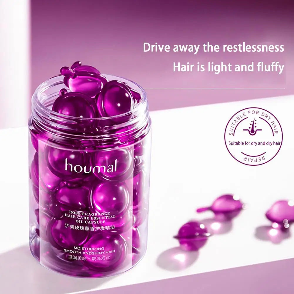 Sérum Capilar em Cápsulas de Rosa — Anti-Frizz, Condicionador para Cabelos Crespos e Ressecados