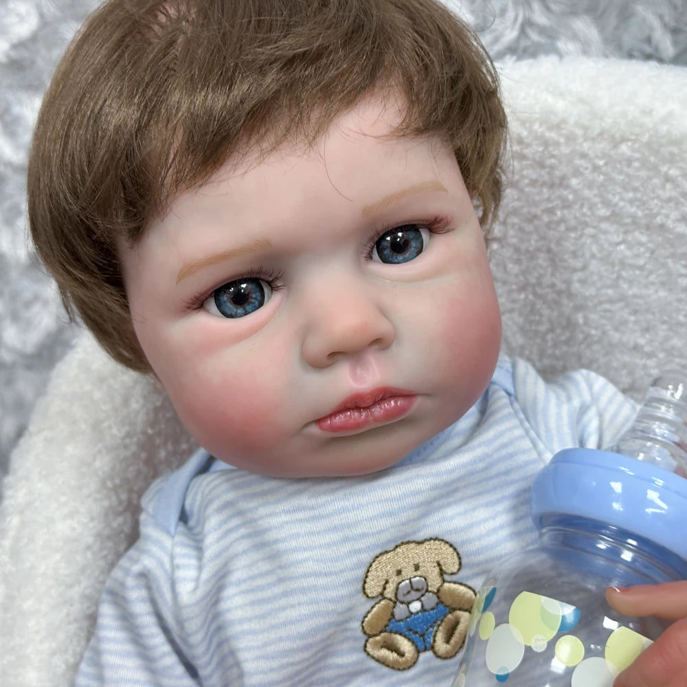 Boneca Reborn 20 Polegadas Belíssima — Olhos Azuis Expressivos, Pele Realista e Cabelo Enraizado