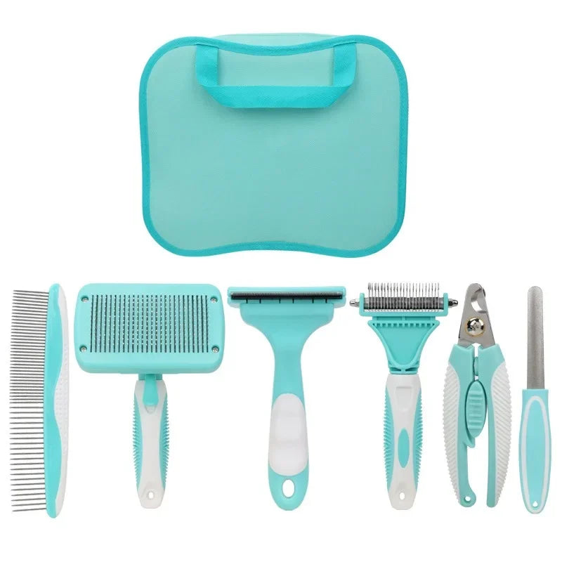 Kit Profissional 6 em 1 para Higiene de Pets — Escovas Autolimpantes para Cães e Gatos com Bolsa Portátil
