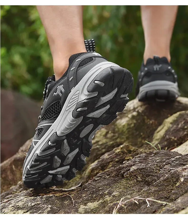Sapatos de caminhada masculinos malha respirável esportes único sapatos verão ao ar livre resistente ao desgaste caminhadas e caça sapatos esportivos táticos