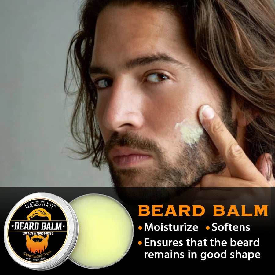 Kit de Cuidados para Barba com Óleo e Bálsamo — Hidratante, Nutritivo e com Ferramentas de Acabamento