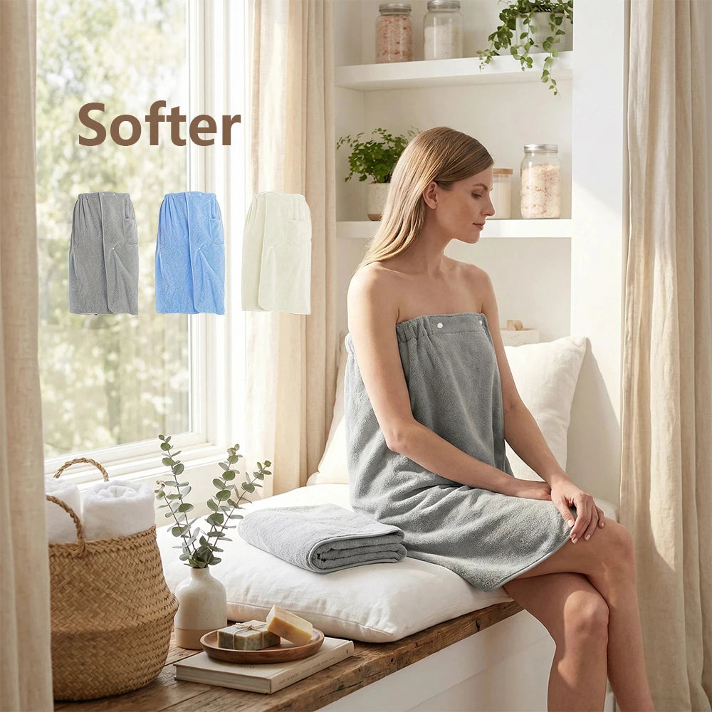 Saia de Banho Feminina em Microfibra – Toalha de Banho de Secagem Rápida com Faixa Elástica, Bolso Conveniente, Uso em Spa e Banheiro